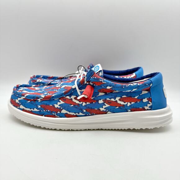 Hey Dude Mens Wally Slip-On Casual Shoe US 10 EU 43 Fish Camo Red Blue NIB - Picture 8 of 12